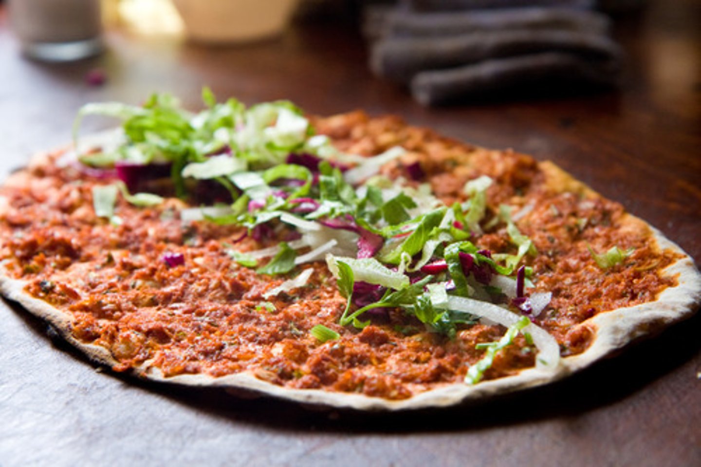 <p>small Turkish style pizza</p>