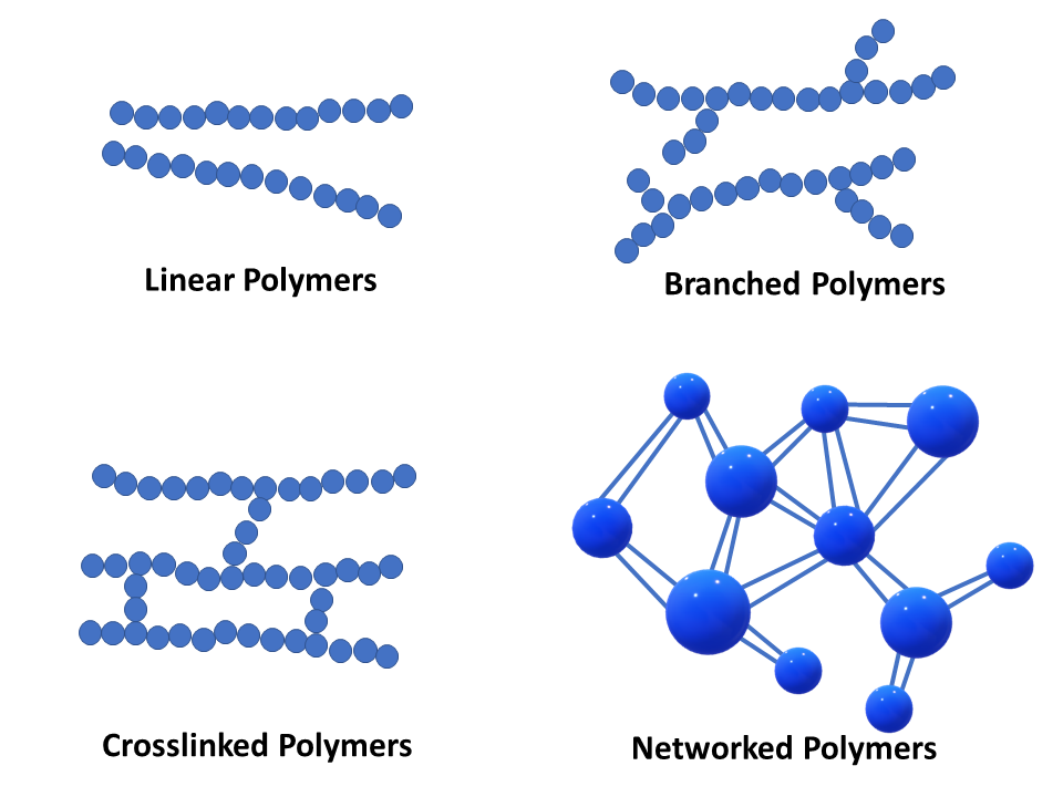 <ul><li><p>Long chains of repeating units (monomers)</p></li></ul><p></p>