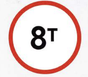 <p>No Entry For Vehicles Exceeding 8 Tonnes</p>