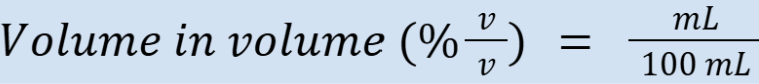 <p>Example: 10% = 10 mL/100 mL</p>