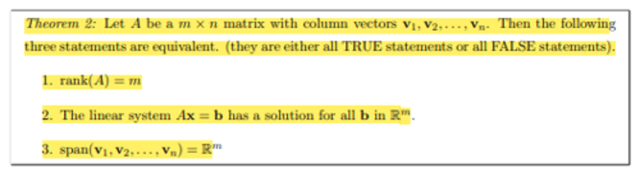 <p>the spn of a matrix i.e. R^2 is telling us that all vectors in that matrix have 2 #'s in their COLUMNS & AT LEAST6 have two columns!!!</p><p>For a matrix to span r^2 it should have BOTH conditions.. see pg in 3.5</p>