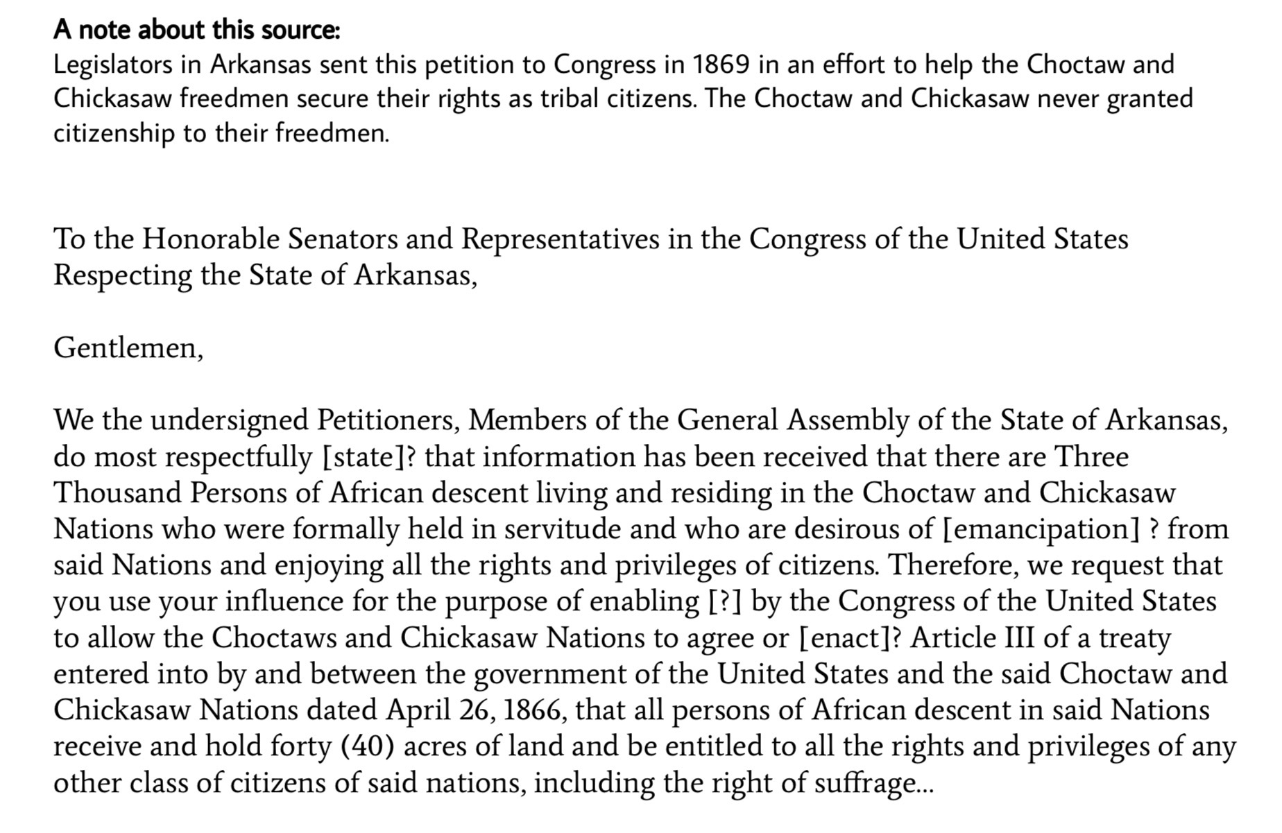<p>#44 Arkansas Petition for Freedmen’s Rights, 1869 </p>