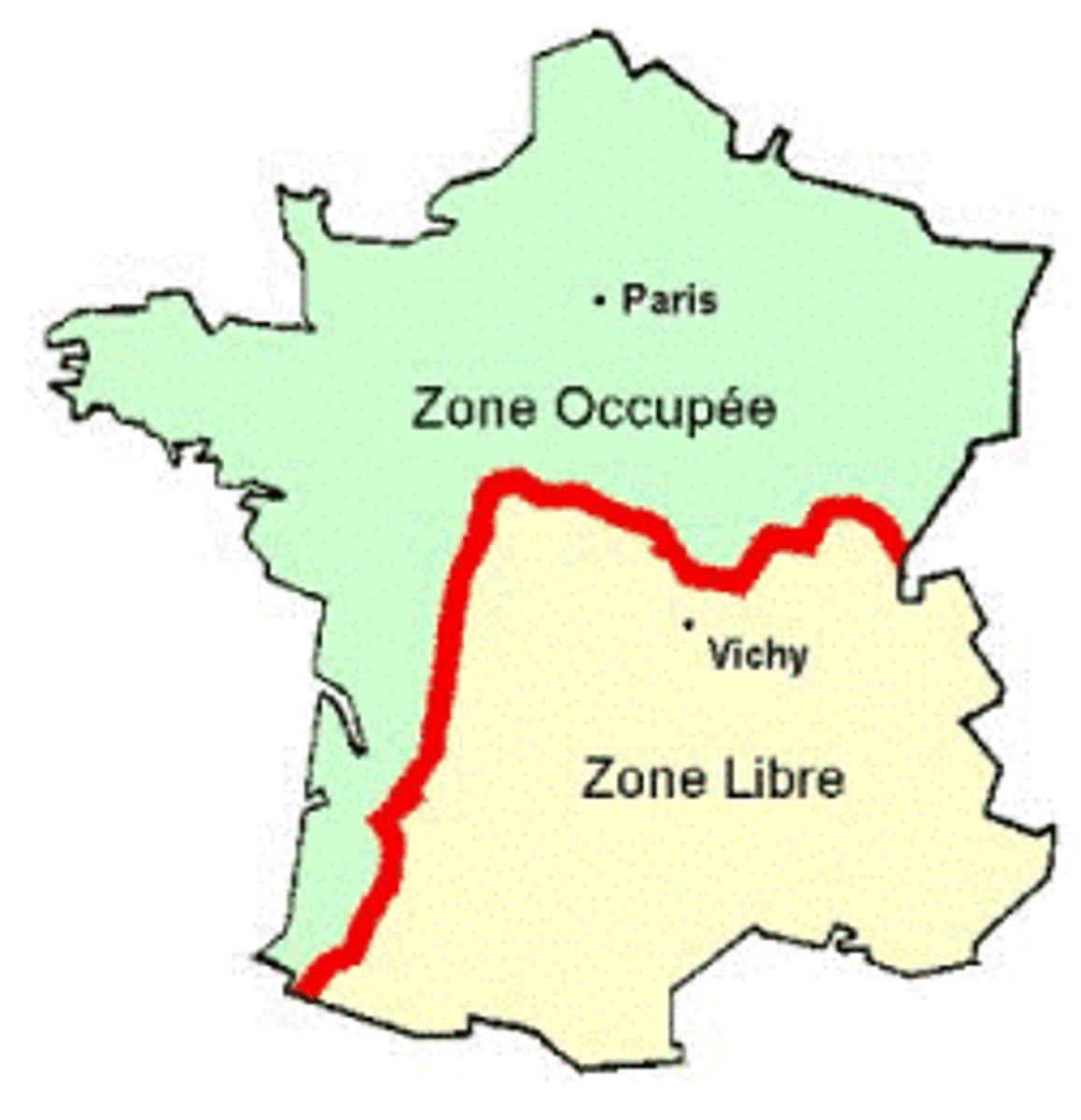 <p>line between occupied France and unoccupied France</p>