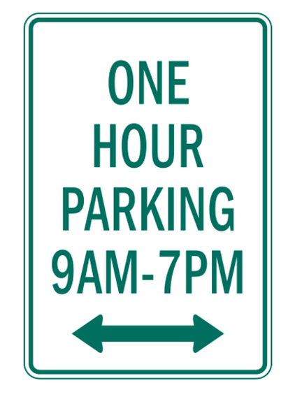 <p>What does a One Hour Parking sign allow?</p>
