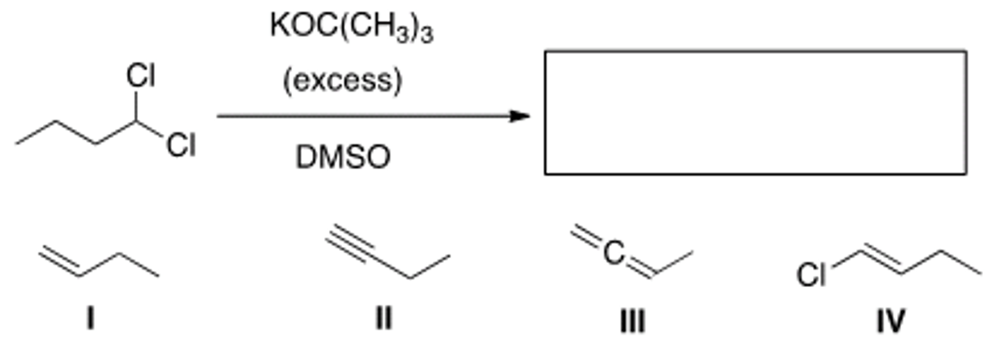 <p>What is the product of the following reaction?</p><p>A) I B) II C) III D) IV</p>