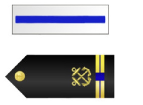 <p>Silver bar, 1 blue line, 1/2" Gold Stripe, 1 Horizontal Blue Line, 1 Blue Break</p>