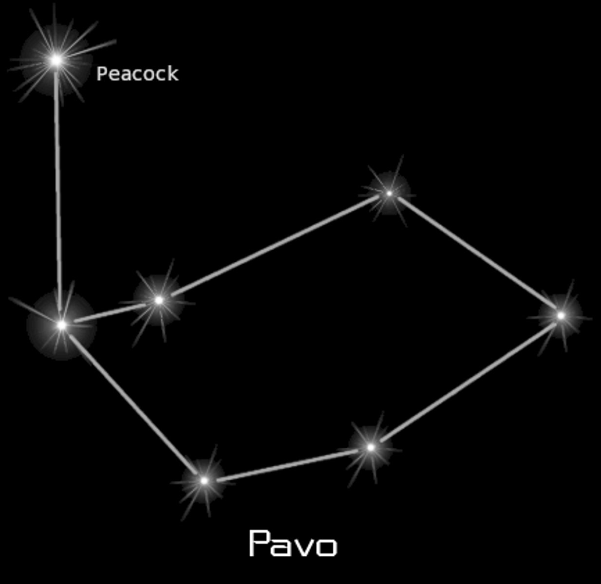 <p>peacock / brightest star: Peacock or Alpha Pavonis (α Pav)</p>