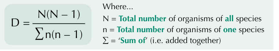 <p>N=Total number of organisms of all species </p><p>n=Total number of organisms of one species </p><p>Sum of </p>