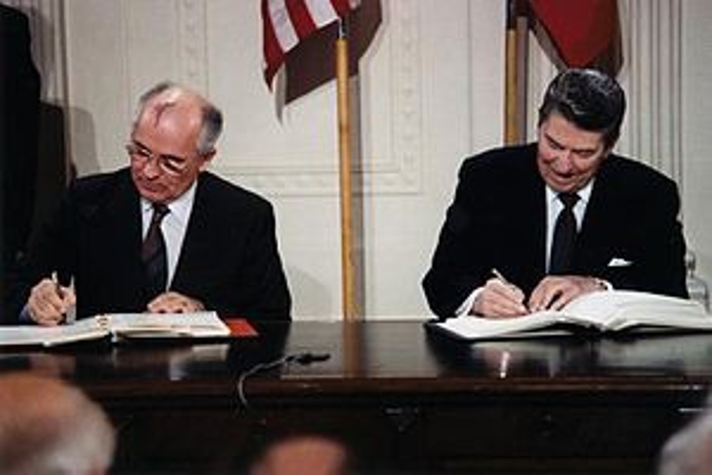 <p>A 1987 agreement between the United States and the Soviet Union, signed by President Ronald Reagan and Soviet leader Mikhail Gorbachev in 1987, that eliminated all short range (310-620 miles) and intermediate range (620-3,420 miles) nuclear and conventional missiles, as well as their launchers. The treaty made more progress on arms control than in the entire postwar period to that point. By 1991, over 2,000 missiles were eliminated, followed by 10 years of on-site verification inspections.</p>