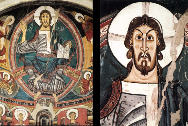 <p>What does this Fresco painting from Spain potentially indicate about the state of artist communities during the Romanesque period?</p>