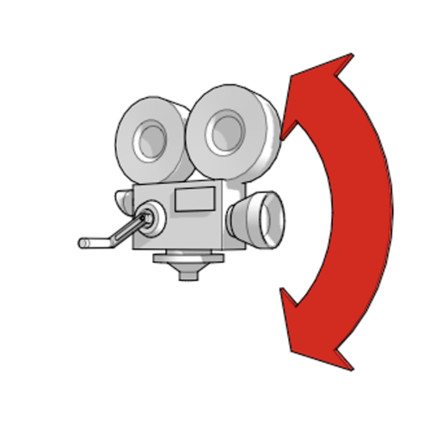 <p>camera remains stationary and rotates up or down in the scene</p>