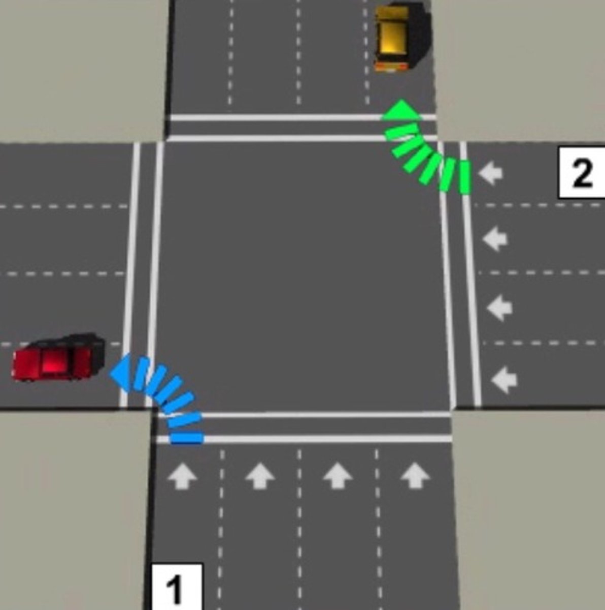 <p>Vehicle #2 is turning from a one way to a one way street.</p>