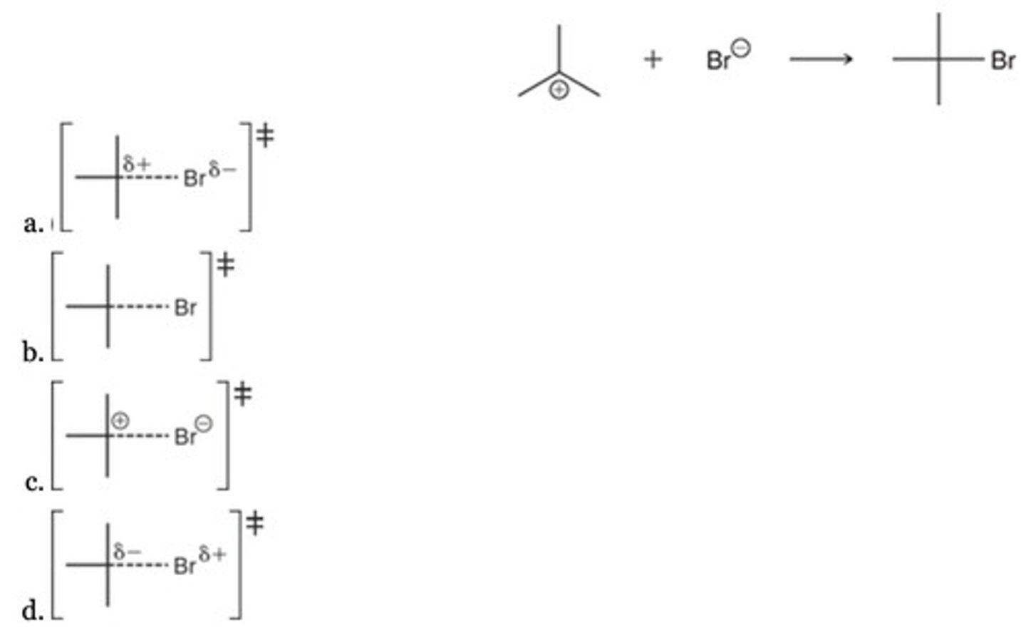 <p>Which best represents the transition state of the following reaction?</p>