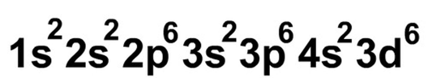 <p>describes the arrangement of electrons in atoms at ground state (# on the left is the sublevel, exponent is the # of electrons)</p>