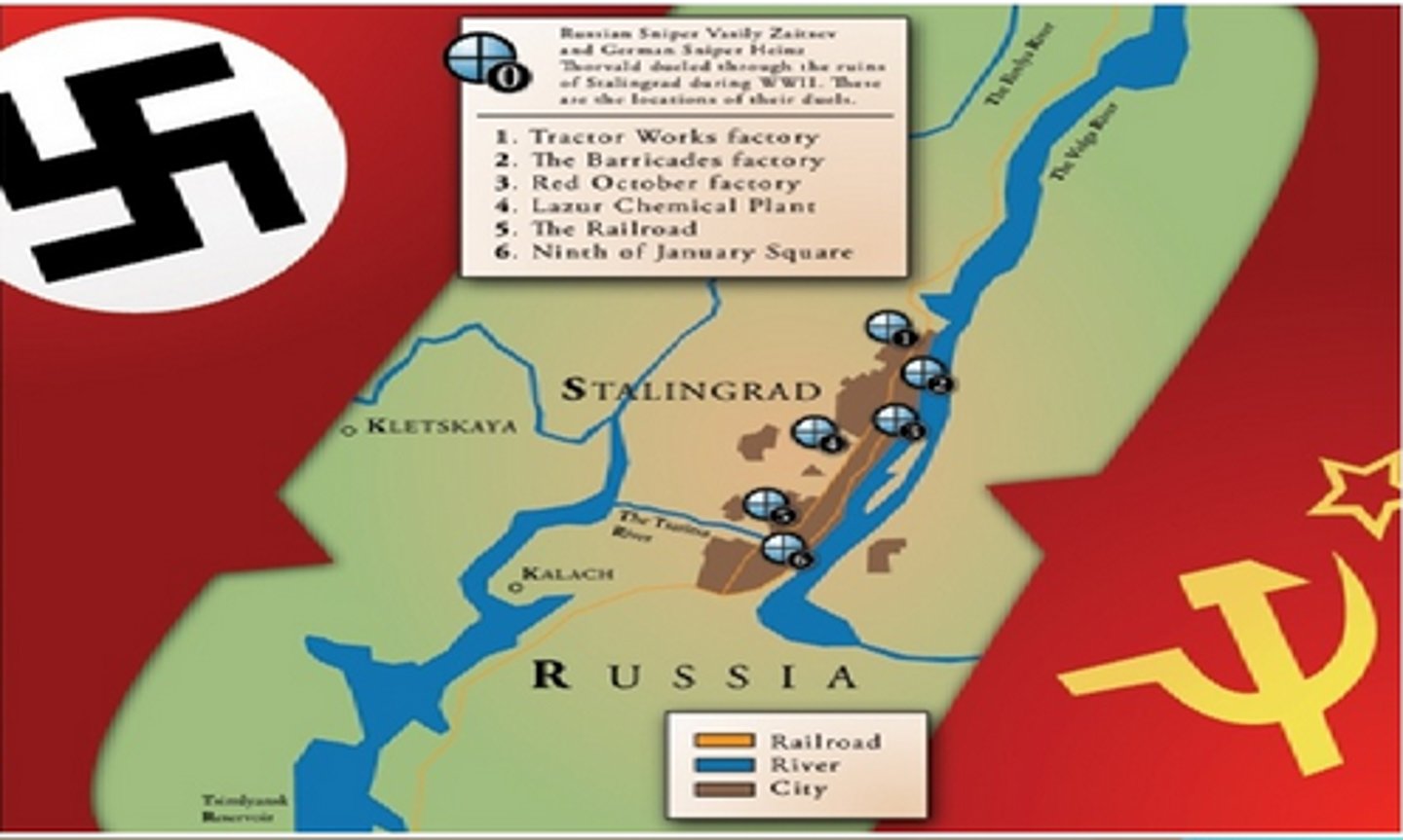 <p>Unsuccessful German attack on Soviet city from 1942 to 1943, that was the furthest extent of German advance into the Soviet Union.</p>