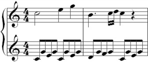 <p>a melodic idea that is repeated immediately by another instrumental part</p>