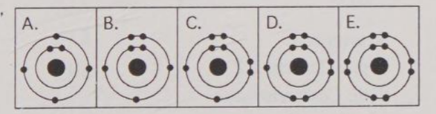 <p>Which drawing depicts an atom that is inert or chemically unreactive?</p>