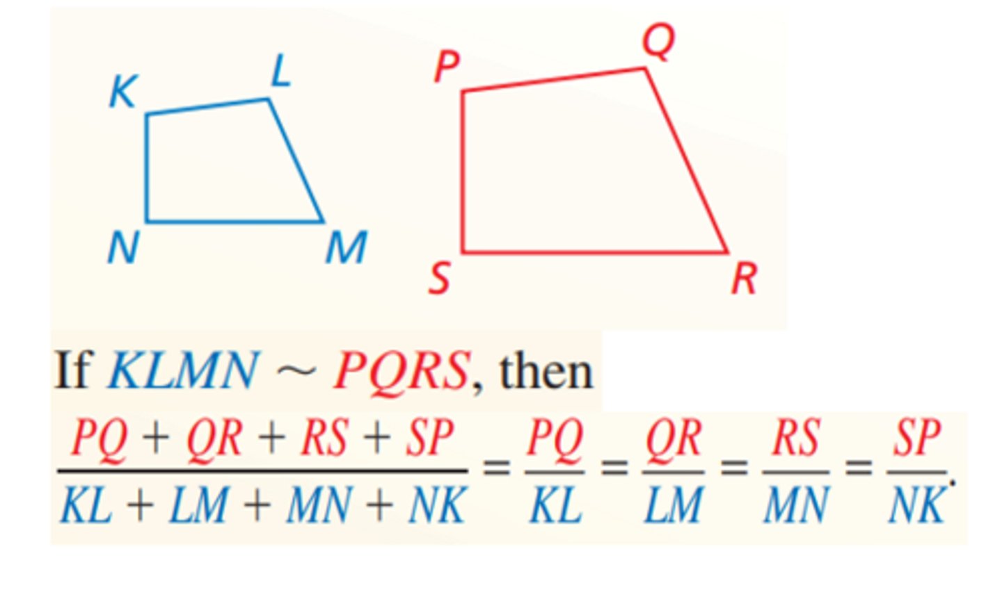 <p>If two polygons are similar, then the ratio of their perimeters is equal to the ratios of their corresponding side lengths.</p>