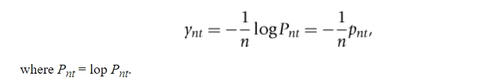 <ul><li><p>the yield is inversely proportional to the natural logarithm of the price of the bond </p></li><li><p>-1/n = constant </p></li></ul><p></p>