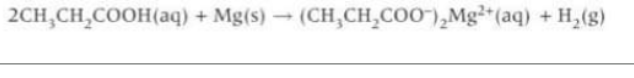 <p>forms hydrogen and carboxylate salt. Observe metal disappearing and effervescence as hydrogen gas evolved</p>