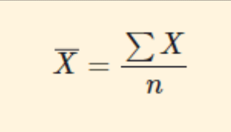 <p><span style="font-family: &quot;Trebuchet MS&quot;, sans-serif;">A subset of scores</span></p><ul><li><p><span style="font-family: &quot;Trebuchet MS&quot;, sans-serif;"><em>X</em> bar equals the sum of the variable <em>X</em> and is divided by the sample size which is n</span></p></li></ul><p></p>