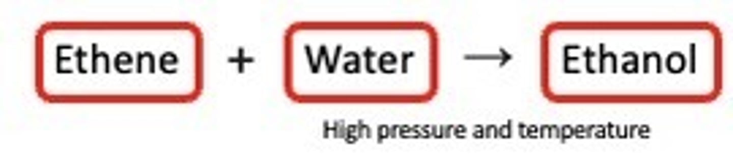 <p>C2H4 + H2O → C2H5OH</p>