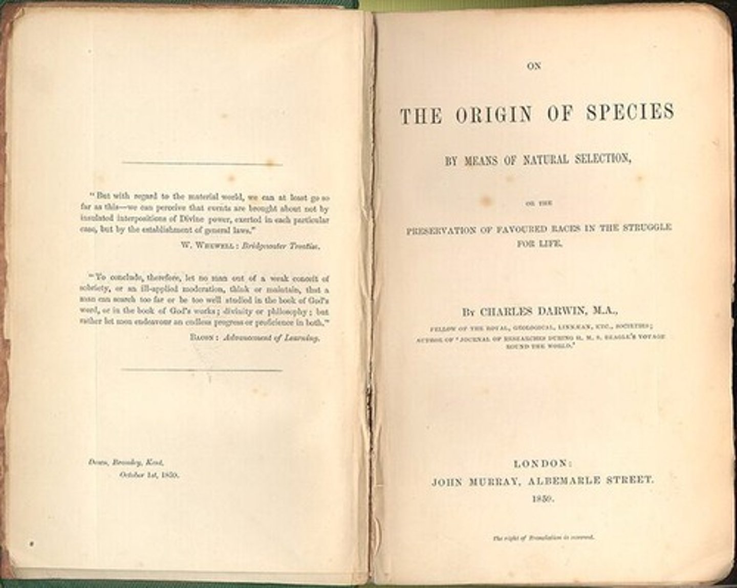 <p>The year Darwin published 'On the Origin of Species', discussing his theories on evolution.</p>