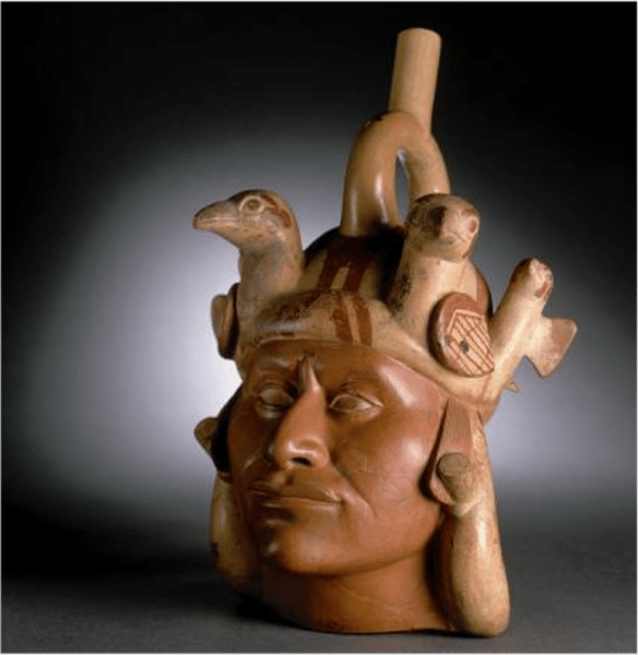 <p>Central Andes culture; Peru c. 100-700 CE; made molds for mass production; faces were all different, so they were likely portraits of particular individuals</p>