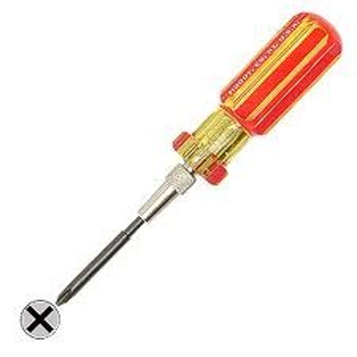 <p>has an X-shaped tip and is used to turn Philips-head screw only</p>