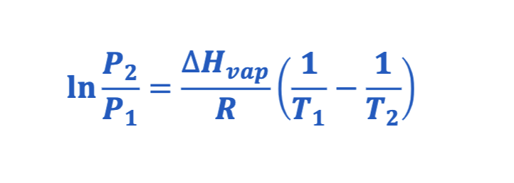 <p><span style="color: #000000">This equation allows you to calculate the ΔH vap by measuring vapor</span><span style="color: #000000"><br></span><span style="color: #000000">pressure at two different temperatures or the vapor pressure of a</span><span style="color: #000000"><br></span><span style="color: #000000">liquid at a certain temperature if you already know the ΔH vap</span></p>