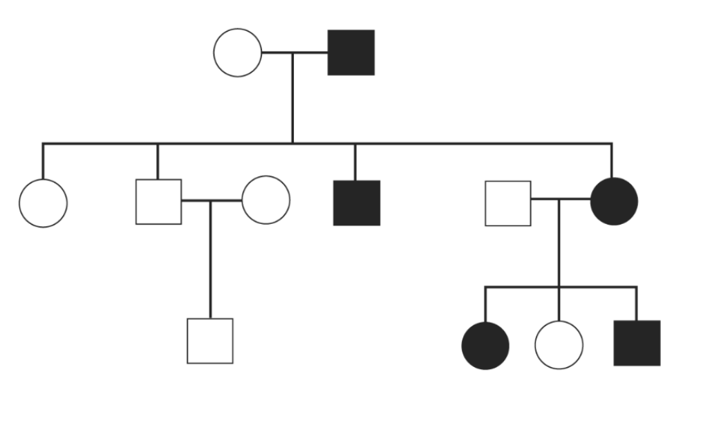 <p>Xác định kiểu di truyền trong cây phả hệ sau:</p>