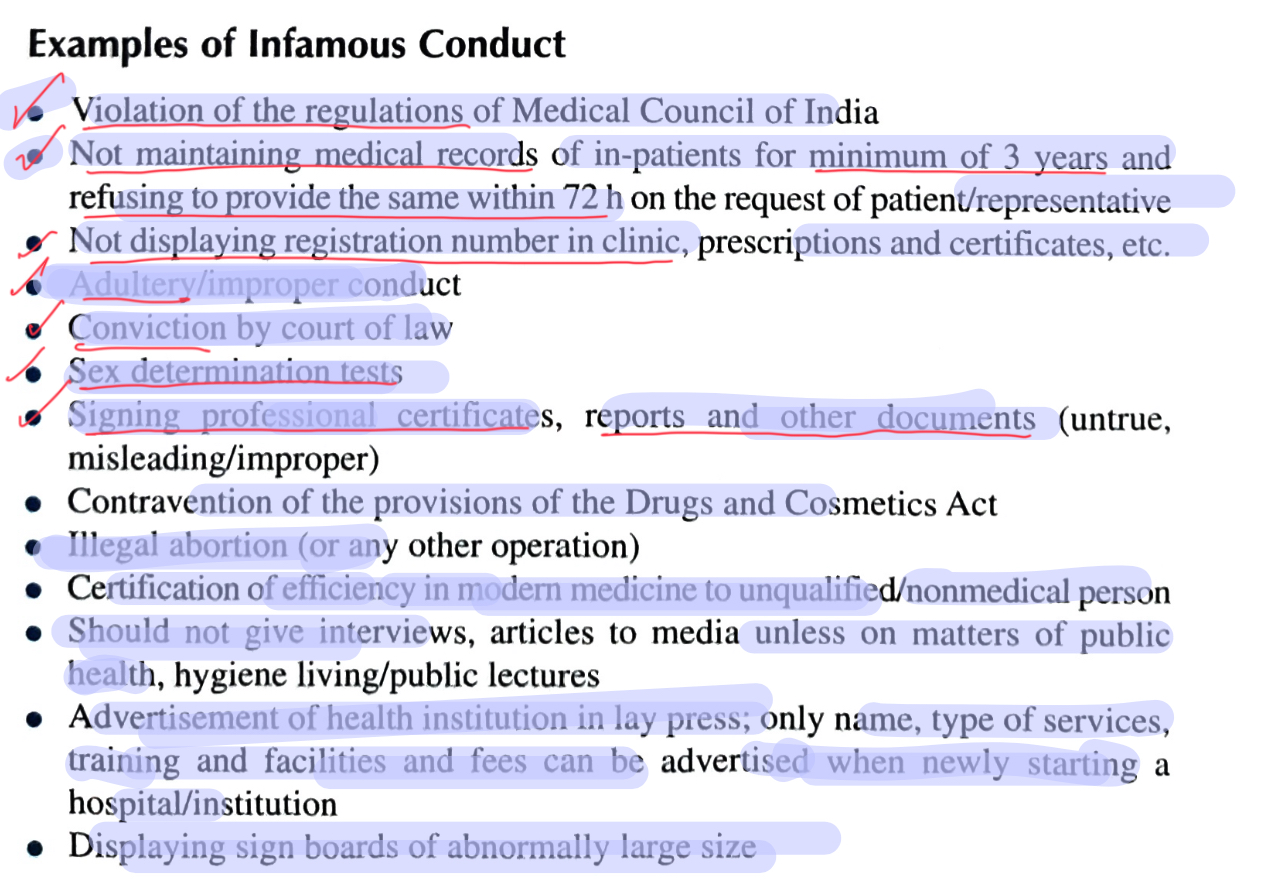 <p>Conduct on the part of doctor during the practice of his profession that is considered disgraceful or dishonourable by his professional brethren of good repute and company</p>