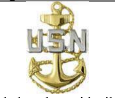 <p>Gold fouled anchor with silver USN centered across the anchor (E7)</p>