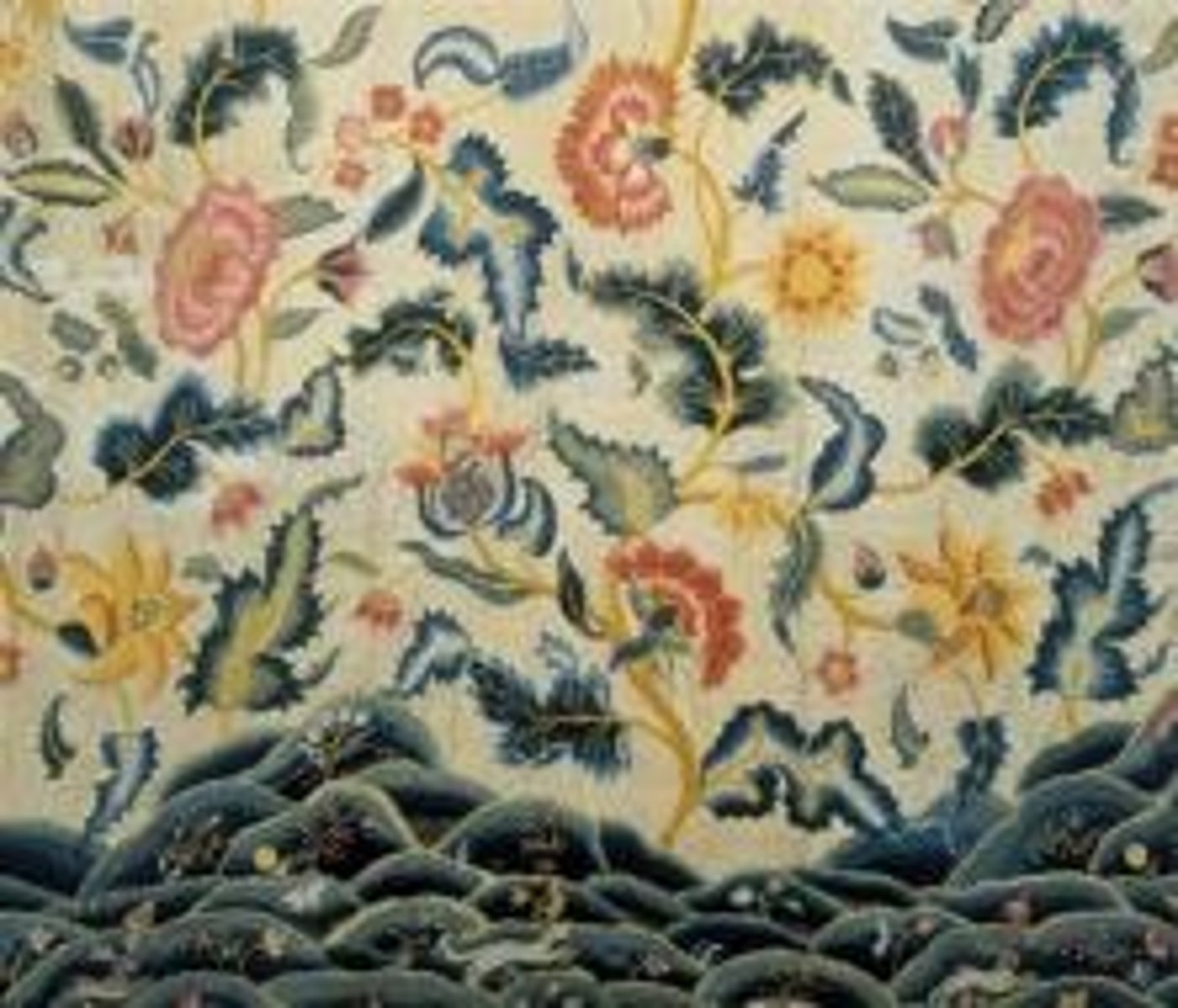 <p>Embroidery or tapestry done with crewel yarn on linen cloth.</p>