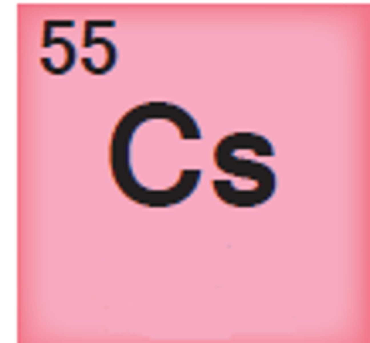 <p>Symbol: Cs<br>Atomic Mass: 132.9<br>Atomic Number: 55</p>