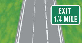 <p>Large broken lines</p><p>If you are driving in a lane with these markings, be prepared to exit the freeway or for the lane to end</p>
