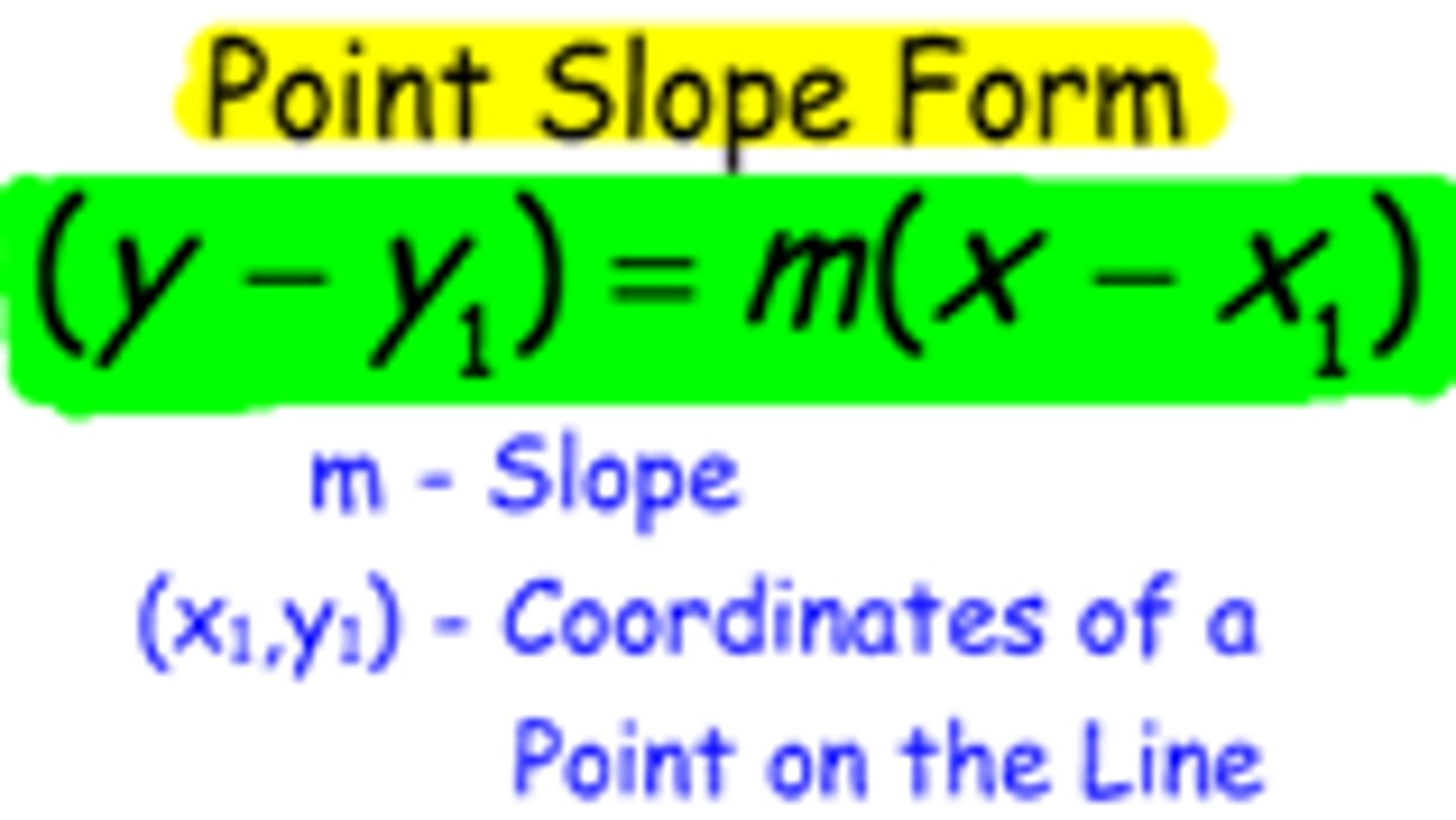<p>y minus y one equals slope (m) times x minus x one.</p>