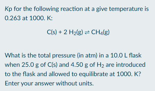 <p>Solve for constant of equilibrium for pressure</p>