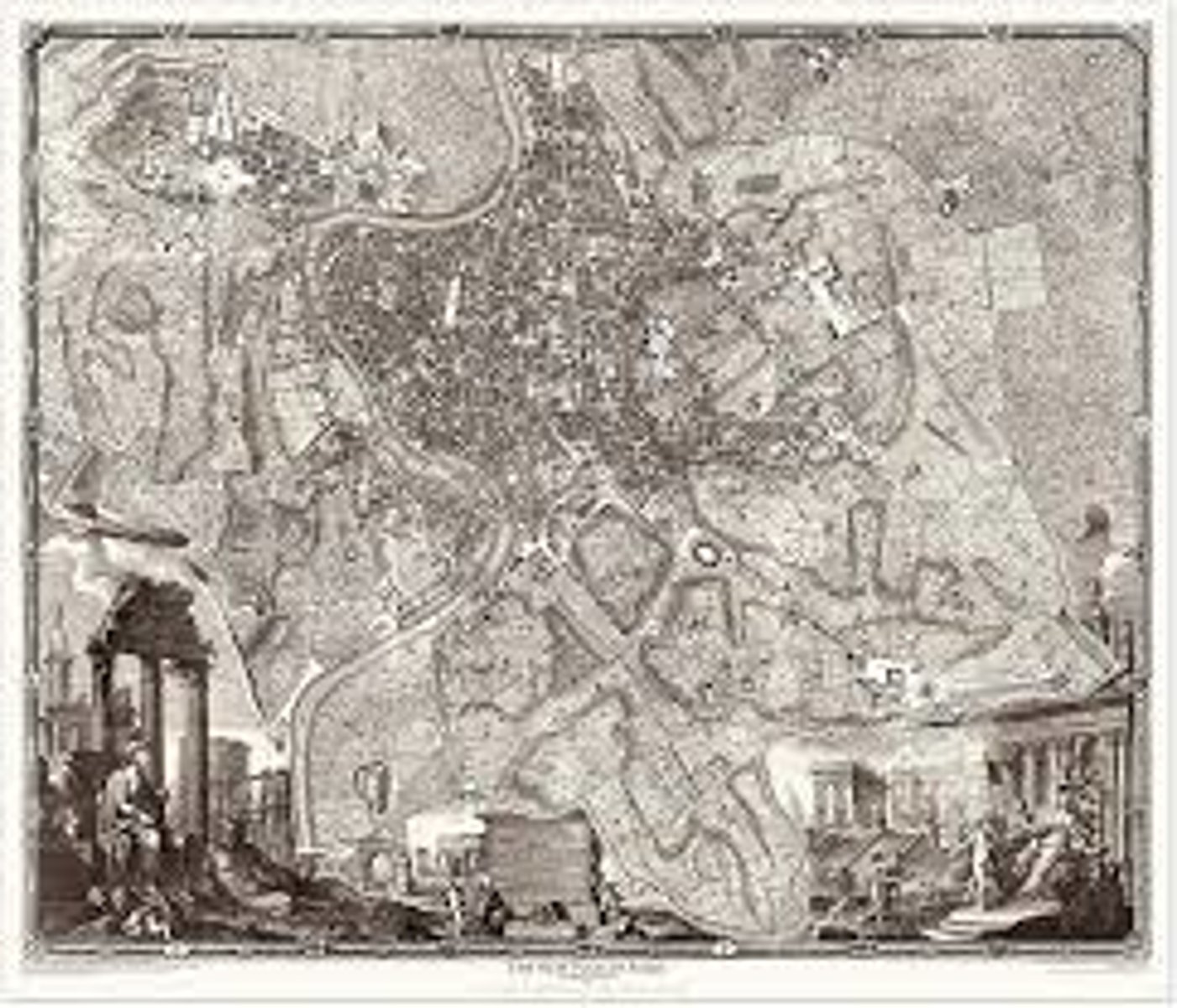 <p>Neoclassical, 1748, Giambattista Noli</p><p>Identification of open spaces in Rome for the new neoclassical movement and image of the city. Plan is best used to identify the urban image of the city as a whole, what is specifically visible, etc.</p>