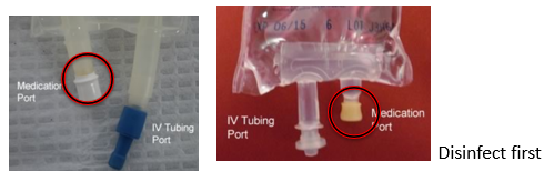 <p>A critical site to disinfect the medication port</p>