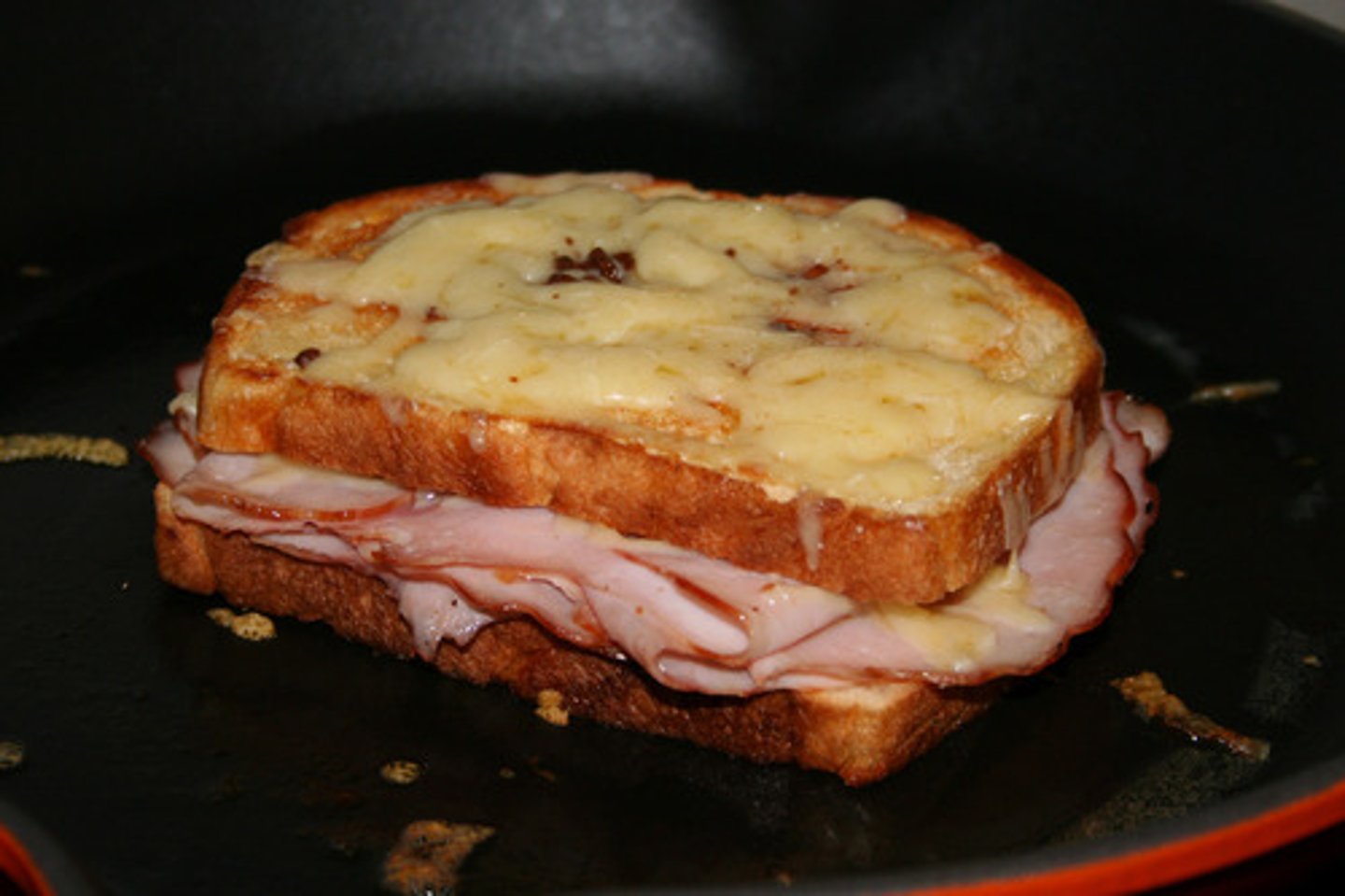 <p>a grilled cheese sandwich with ham</p>