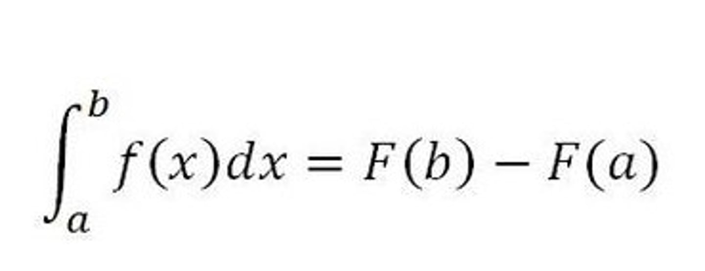 <p>∫ f(x) dx on interval a to b = F(b) - F(a).</p>