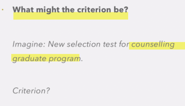 <p>goal of test? possible criterion options?</p>