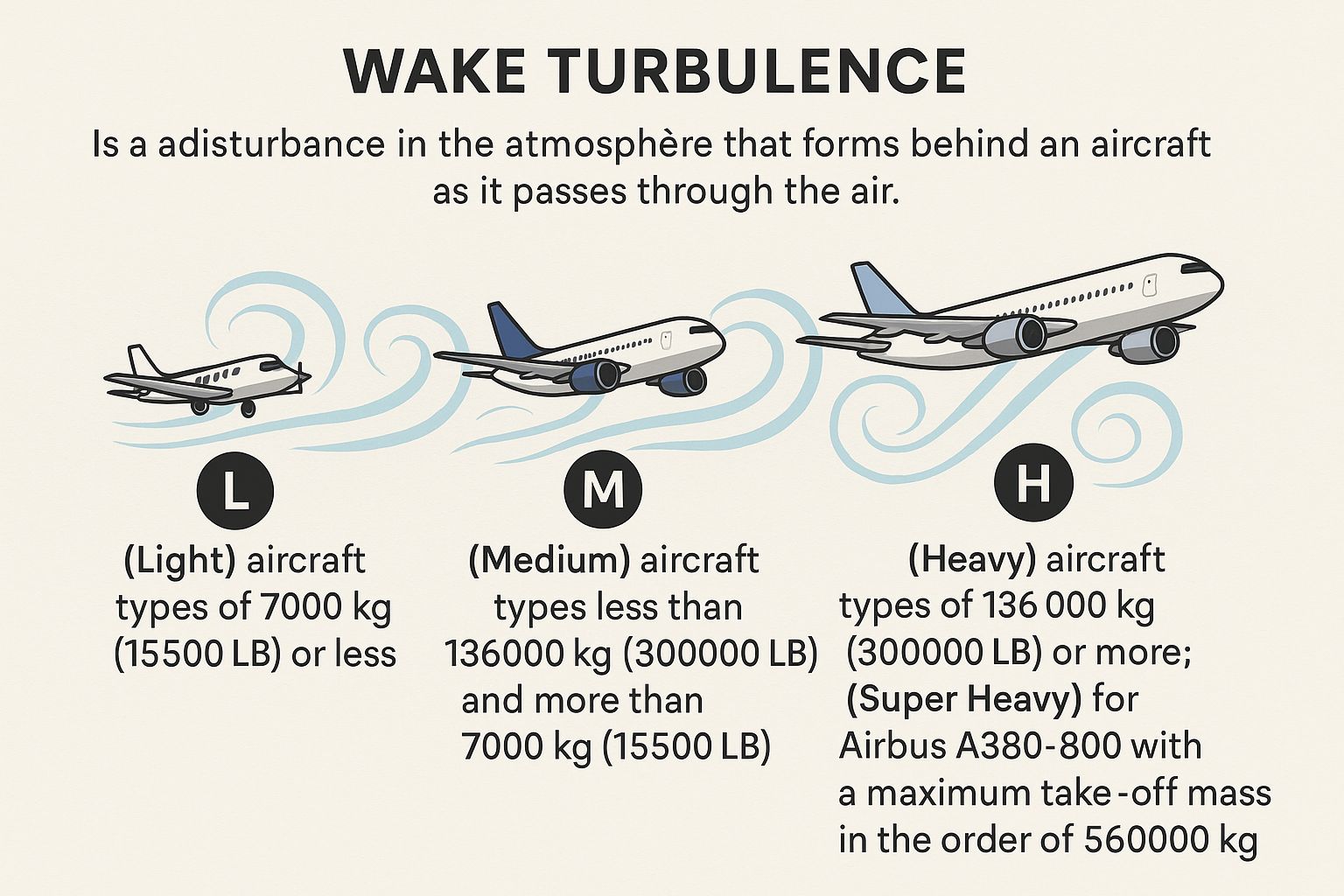 <p>disturbance in the atmosphere that forms behind an aircraft as it passes through the air</p>