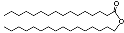<ul><li><p><span>Waxes are composed of long-chained fatty acids that are attached to an alcohol or a carbon ring</span></p></li><li><p><span>Waxes are hydrophobic, non-polar and are firm yet pliable&nbsp;</span></p></li><li><p><span>EX. Cutin: Water resistant coating on plants, bird feathers, and beeswax</span></p></li></ul><p></p>