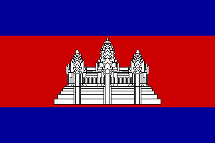 <p>Angkor Wat (Hindu-Buddhist temple complex) = Integrity, Justice, and Heritage; Religion.</p><p>Blue = Liberty, Cooperation, and Brotherhood; King.</p><p>Red = Bravery; Nation.</p>