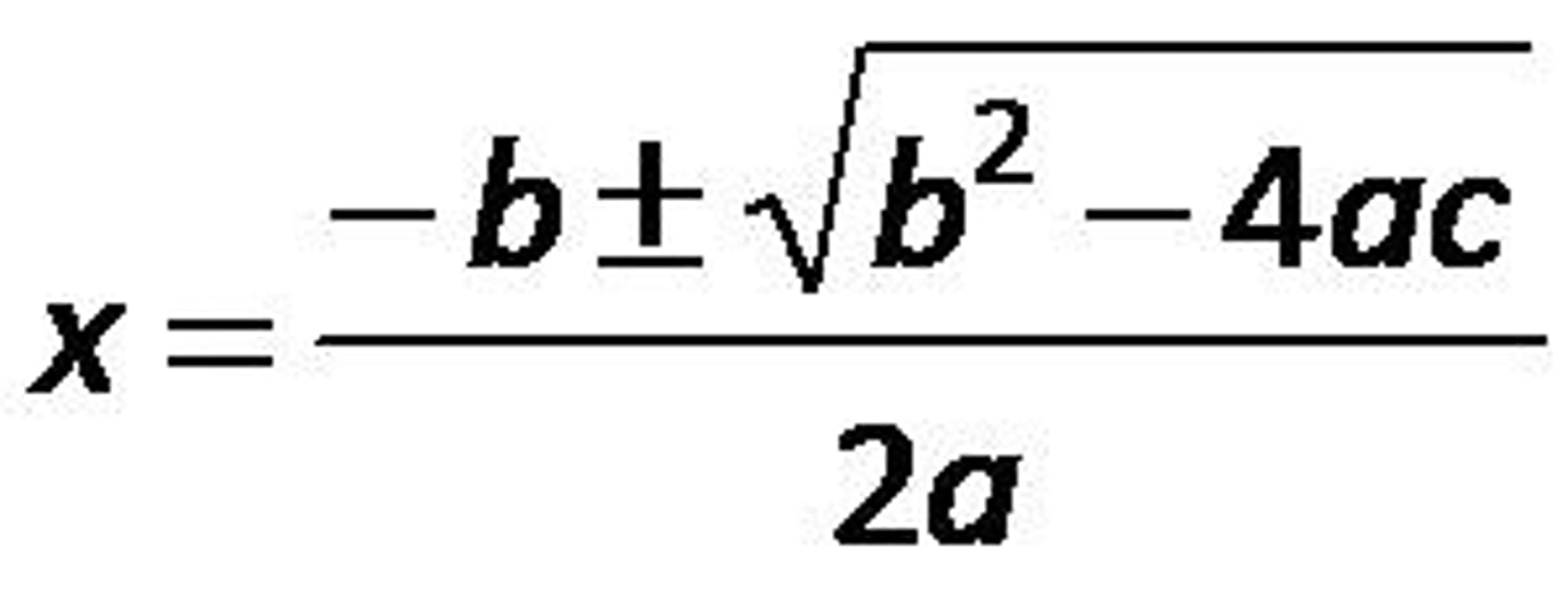 <p>In standard form, ax^2 + bx + c, where a, b, and c (Just the numbers) can be plugged into the quadratic formula to find the x-intercepts, roots, zeros, or solutions.</p>