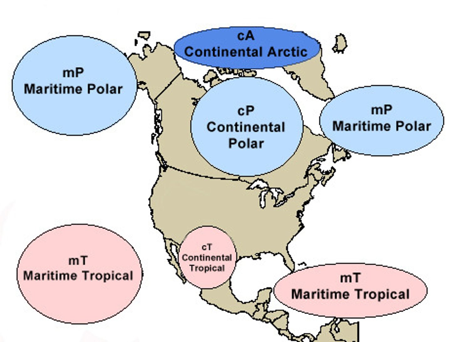 <p>A dry air mass that forms over land.</p>
