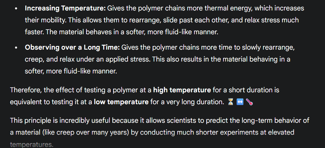<p>For viscoelastic materials, time and temperature have an equivalent effect on the movement of polymer chains.</p><p></p><p></p>