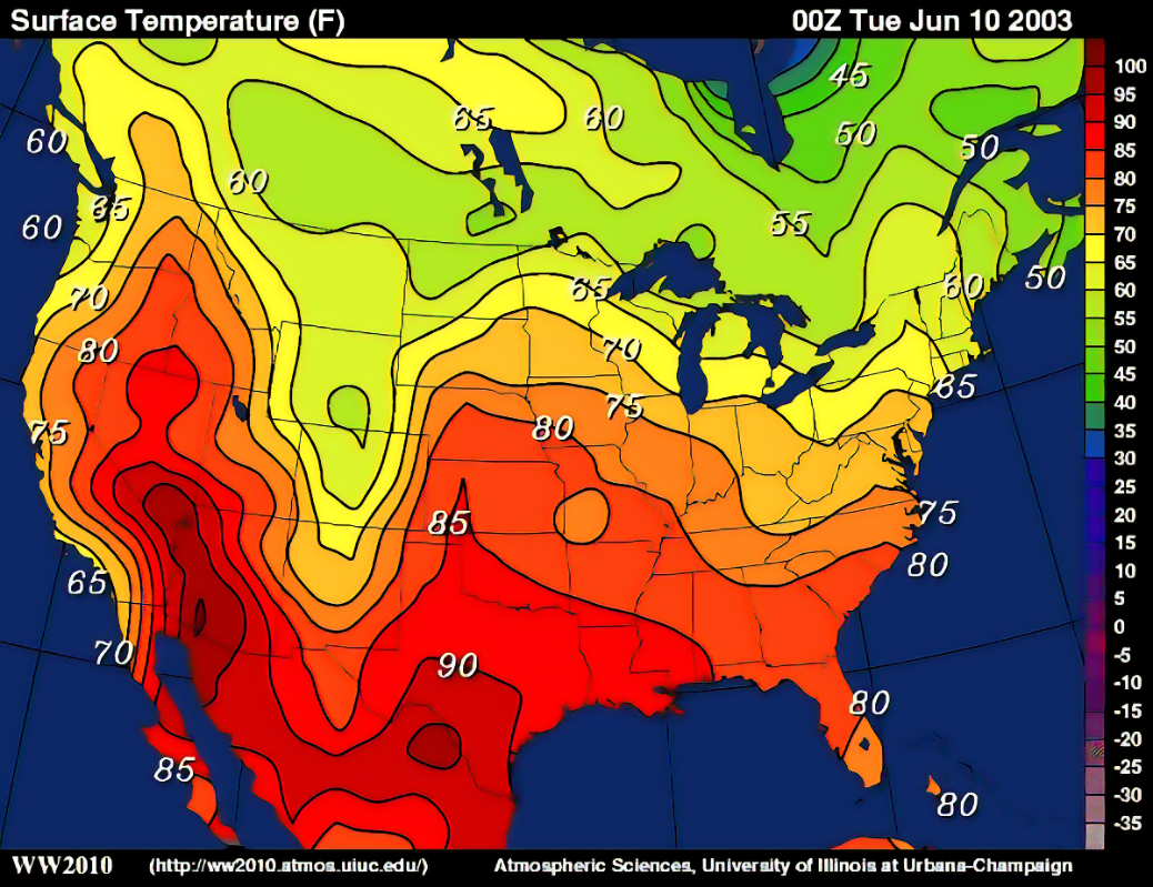 <p>temp - contours correspond to temp</p>